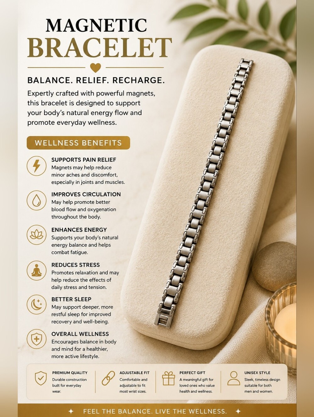Magnetic Wellness Bracelet - Silver